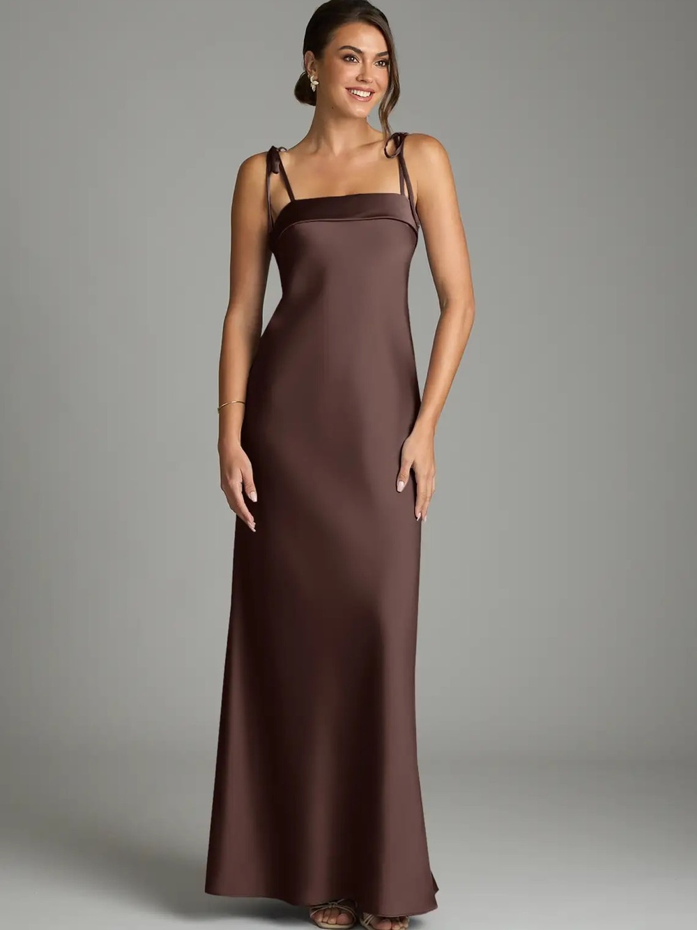 Azazie Ellia Sheath Bow Stretch Satin Dress